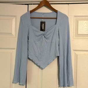 Ribbed Long sleeve crop top rayon polyester spandex